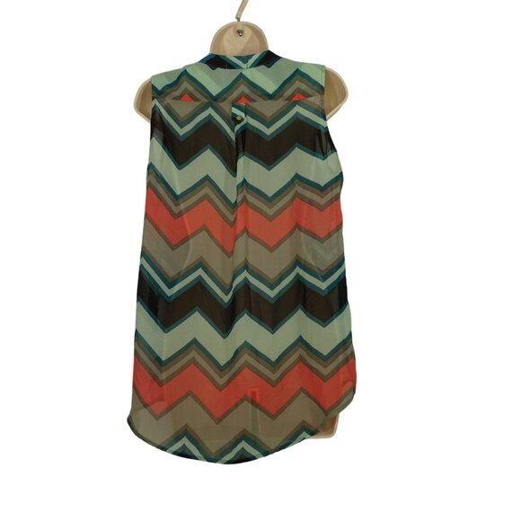 Rue21 Chevron Print Sleeveless Blouse Women Size XL Multicolor Sheer - Picture 3 of 8